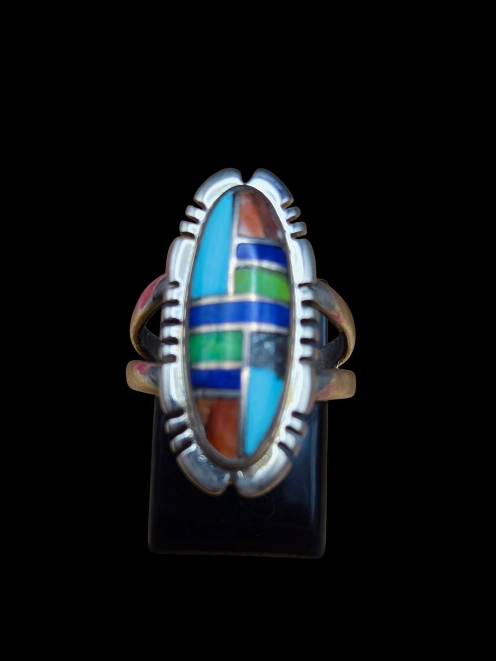 Sterling Silver Zuni-Style Multi-Stone Inlay Statement Ring, Size 6